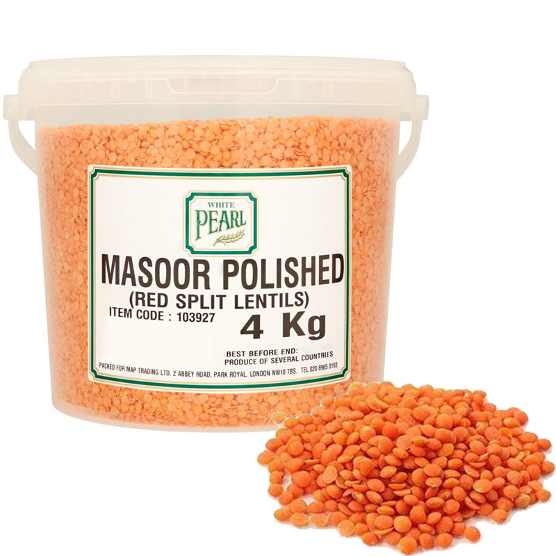 White Pearl Masoor Polished Red Split Lentils 4kg Bucket