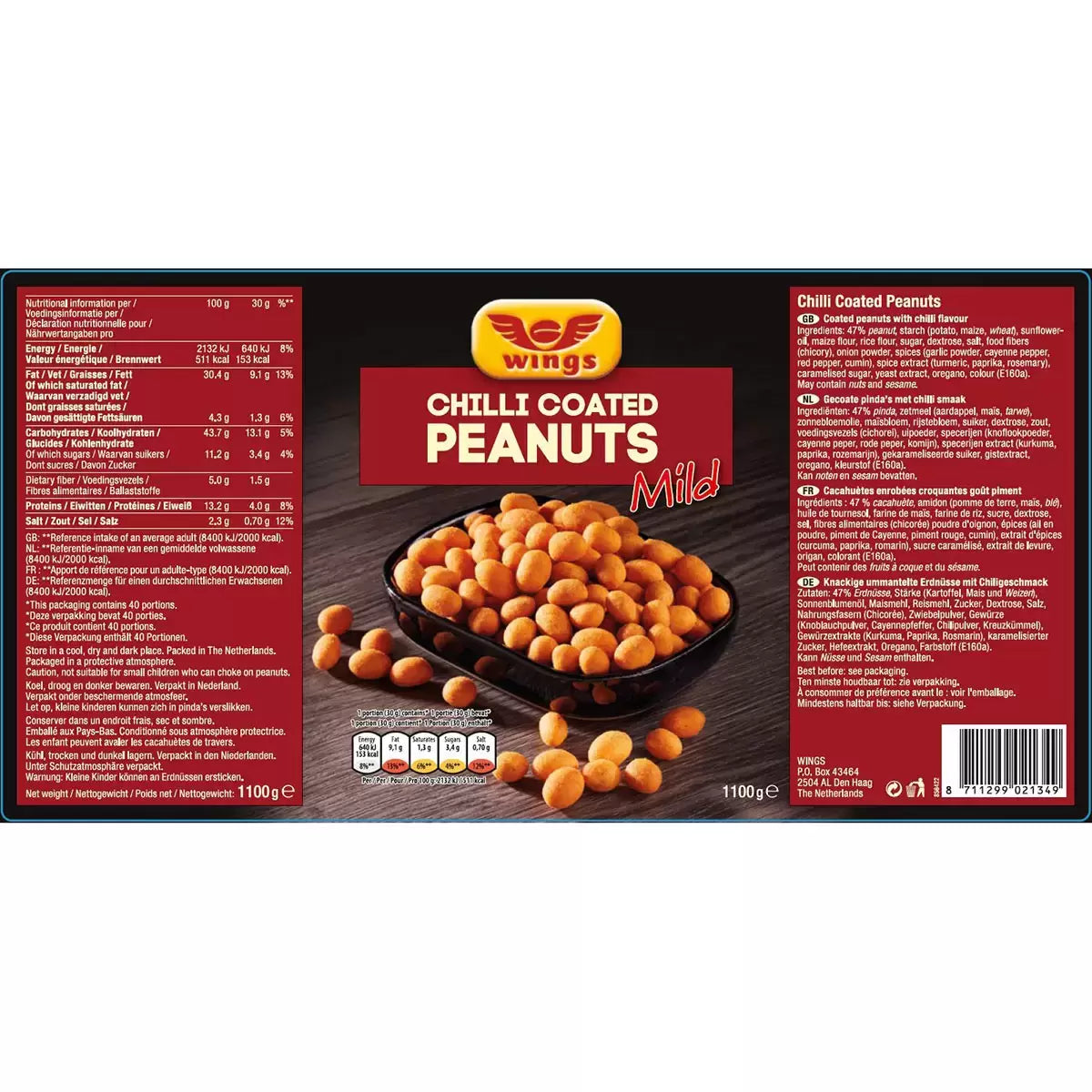 Wings Chilli Coated Peanuts 1.1kg PET Jar – Crunchy Snack Nuts