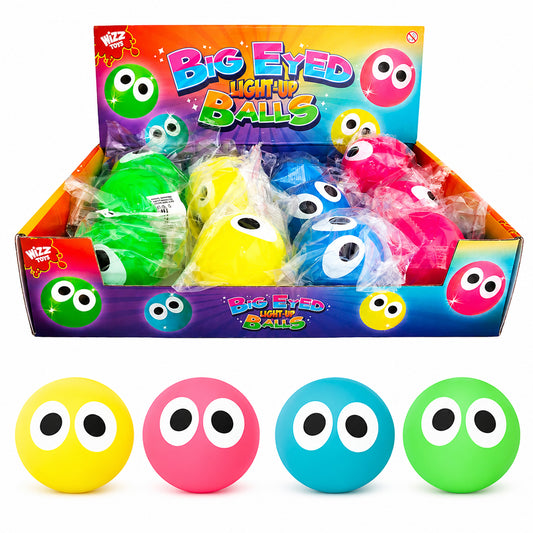 Wizz Toys Big-Eyed Light Up Bouncy Balls 12 Pack – Flashing LED (4 Colours)