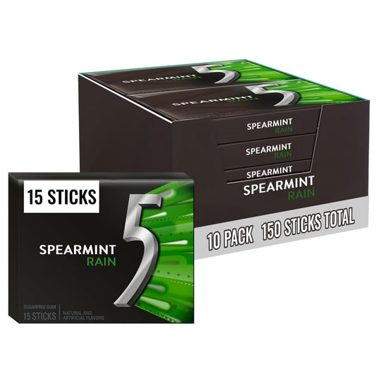 Wrigley’s 5 Gum Rain Spearmint Sugar Free Chewing Gum 5 & 10 Packs