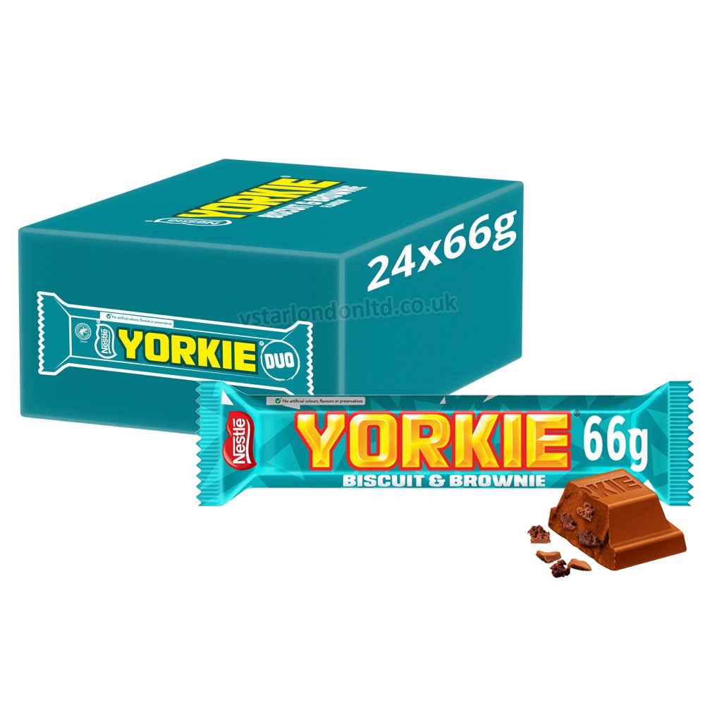 Yorkie Duo Biscuit & Brownie Flavour Milk Chocolate Bar 66g (Box of 24)