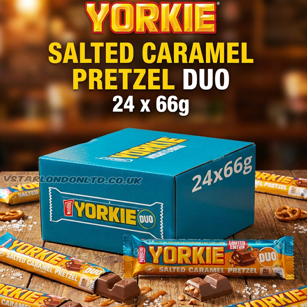 Yorkie Salted Caramel Pretzel Milk Chocolate DUO Bar 66g (12 & 24 Bars)
