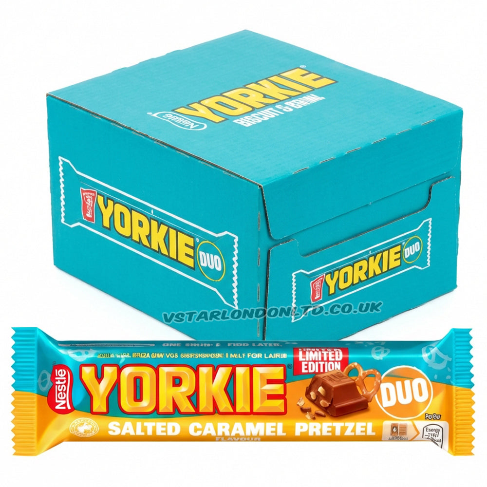 Yorkie Salted Caramel Pretzel Milk Chocolate DUO Bar 66g (12 & 24 Bars)