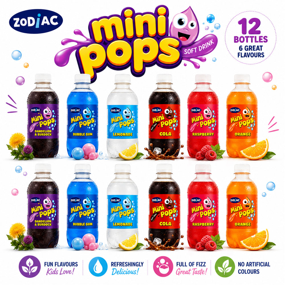 Zodiac Mini Pops Random Mixed Flavour Soft Drinks 12 x 330ml Bottles