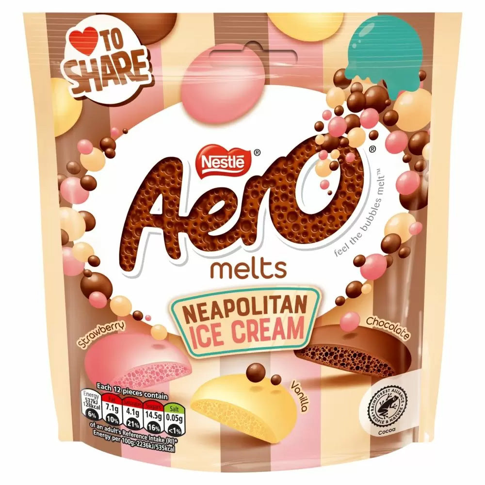 Aero Melts Chocolate Neapolitan Ice Cream Pouch 86g (Box Of 8)