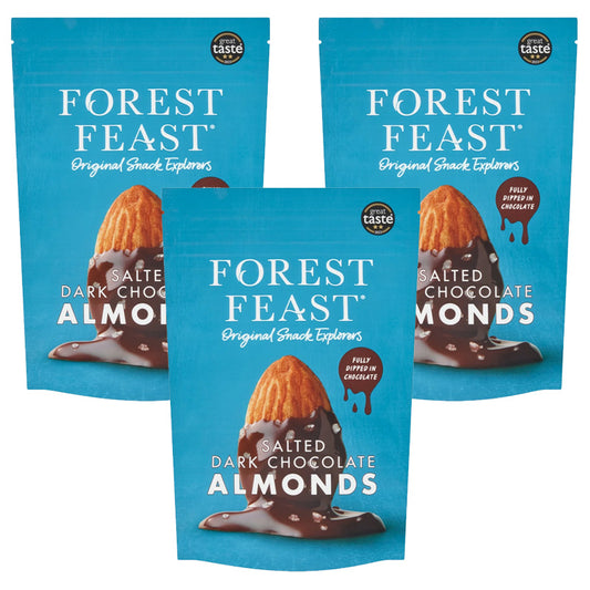 Forest Feast Salted Dark Chocolate Almonds 120g Packs Premium Chocolate Nuts (Box of 3 packs)