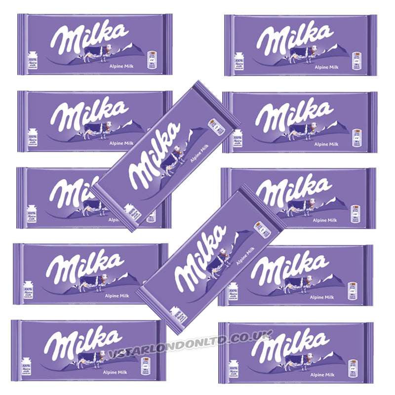 Milka Alpine Milk Chocolate Bar 90g (Box of 12 & 25 Bars)