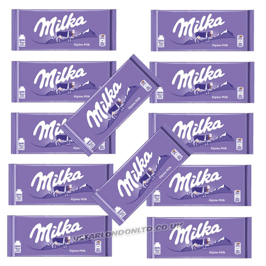 Milka Alpine Milk Chocolate Bar 90g (Box of 12 & 25 Bars)