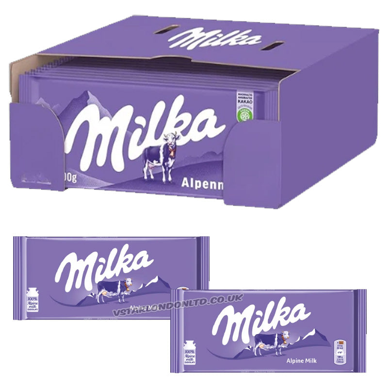 Milka Alpine Milk Chocolate Bar 90g (Box of 12 & 25 Bars)