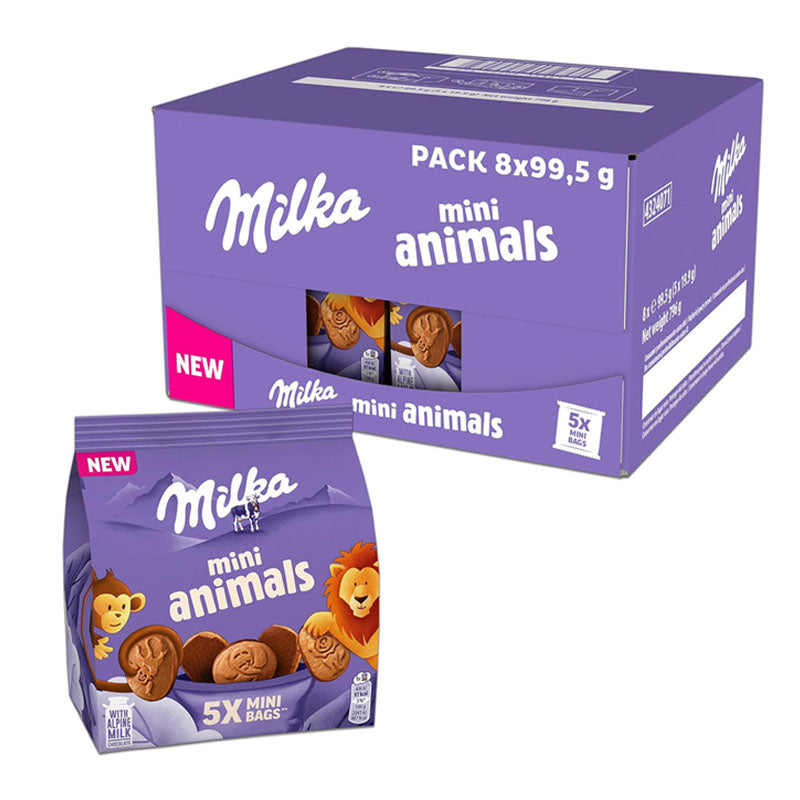 Milka Mini Animals Shaped Chocolate Biscuits 99.5g Pack Treats (Box of 8 Packs)