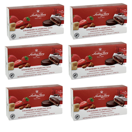 Anthon Berg Strawberry in Sparkling Wine Chocolate Covered Marzipan 220g x 6 or 12 Boxes