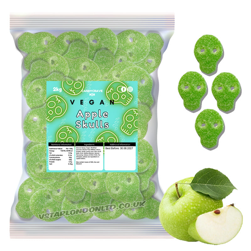Candycrave Vegan Fizzy Apple Skulls 2kg – Tangy Fizzy Apple Halloween Gummy Sweets