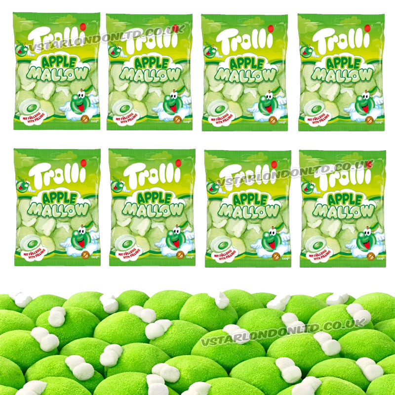 Trolli Mallow Marshmallow Selection 150g Pack Apple Peach Stars Choco Bananas Soft Sweets (Box of 8 Packs)