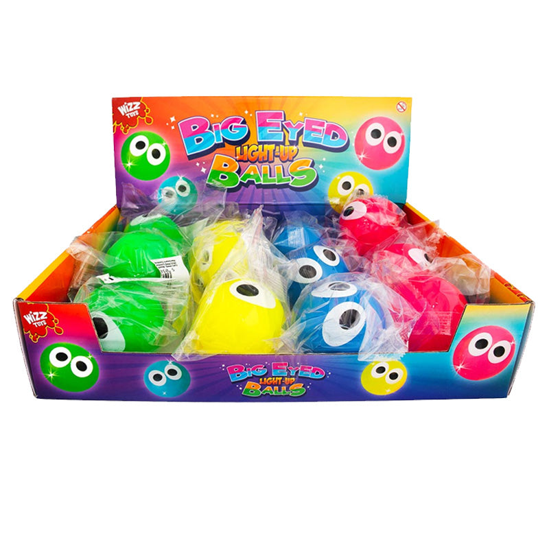 Wizz Toys Big-Eyed Light Up Bouncy Balls 12 Pack – Flashing LED (4 Colours)