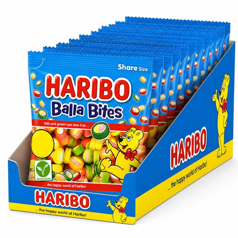 HARIBO Balla Bites Chewy Fruit Flavour Gums Sharing Bag 140g x 12 Packs