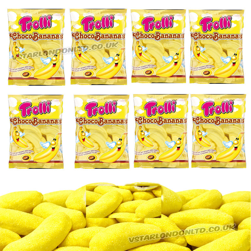 Trolli Mallow Marshmallow Selection 150g Pack Apple Peach Stars Choco Bananas Soft Sweets (Box of 8 Packs)