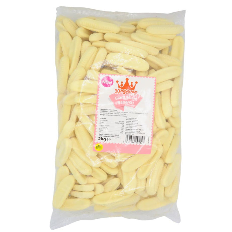Kingsway Giant Foam Bananas 2kg Bag Banana Flavour Soft Foam Pick n Mix Sweets