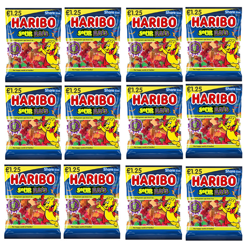 HARIBO Sour Bats 140g x 12 Packs – Sour Fruit Flavour Halloween Gums