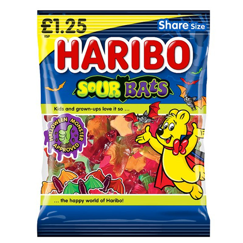 HARIBO Sour Bats 140g x 12 Packs – Sour Fruit Flavour Halloween Gums