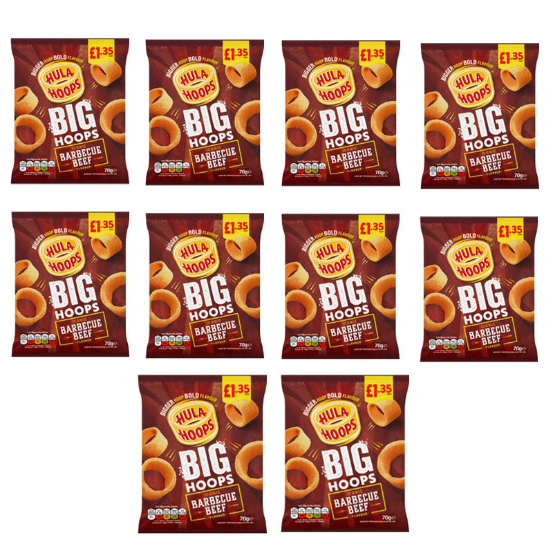 Hula Hoops Big Hoops Crisps 70g PMP Salted Salt & Vinegar BBQ Beef (Box of 10 & 20 Packs)