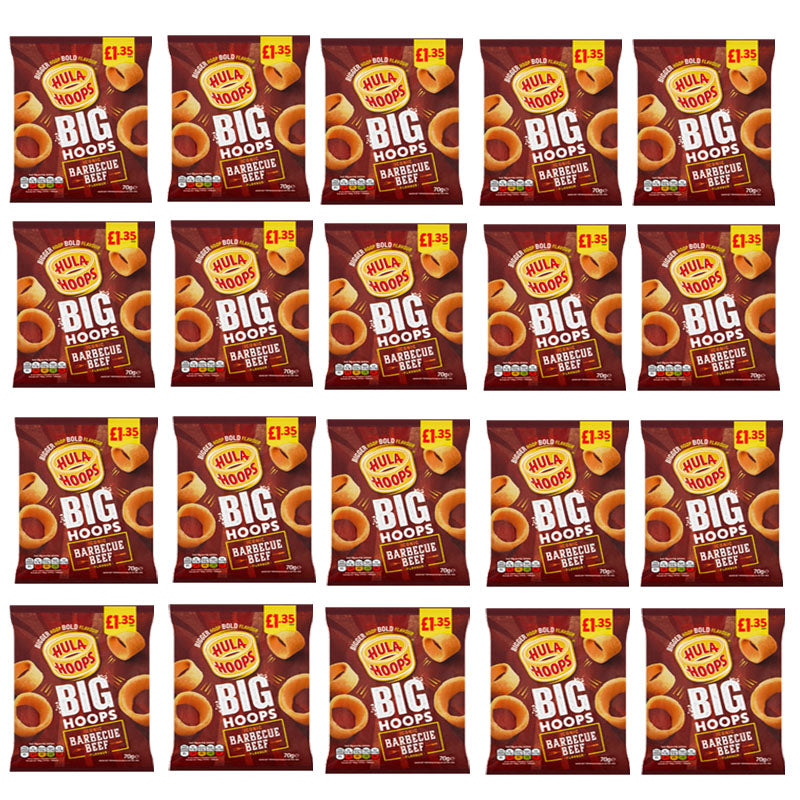Hula Hoops Big Hoops Crisps 70g PMP Salted Salt & Vinegar BBQ Beef (Box of 10 & 20 Packs)