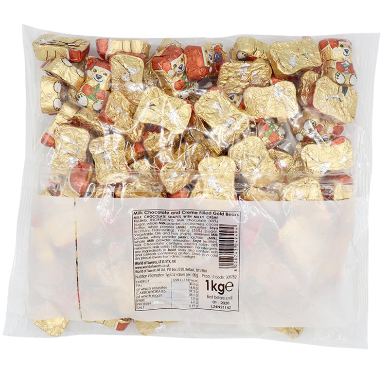 Milk Chocolate Creme Filled Gold Bears 1kg Foiled Chocolate Bears