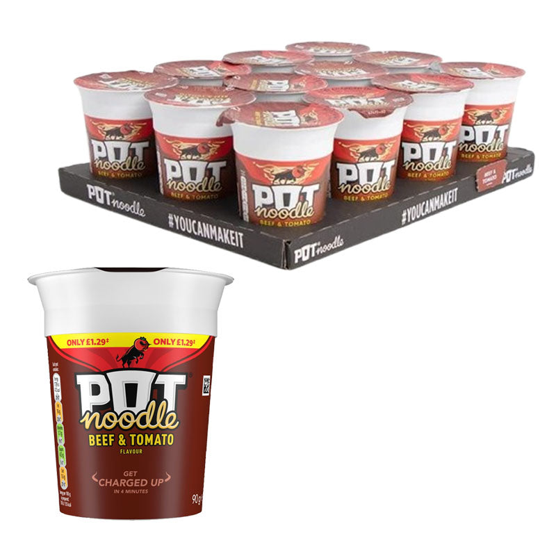 Pot Noodle 90g Instant Snack Cups– Chicken & Mushroom, Bombay Bad Boy & More (Box of 12)