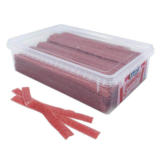 Vidal Fizzy Strawberry Belts PMP Tub 1.3kg Sugar Coated Strawberry Flavour Belts Candy