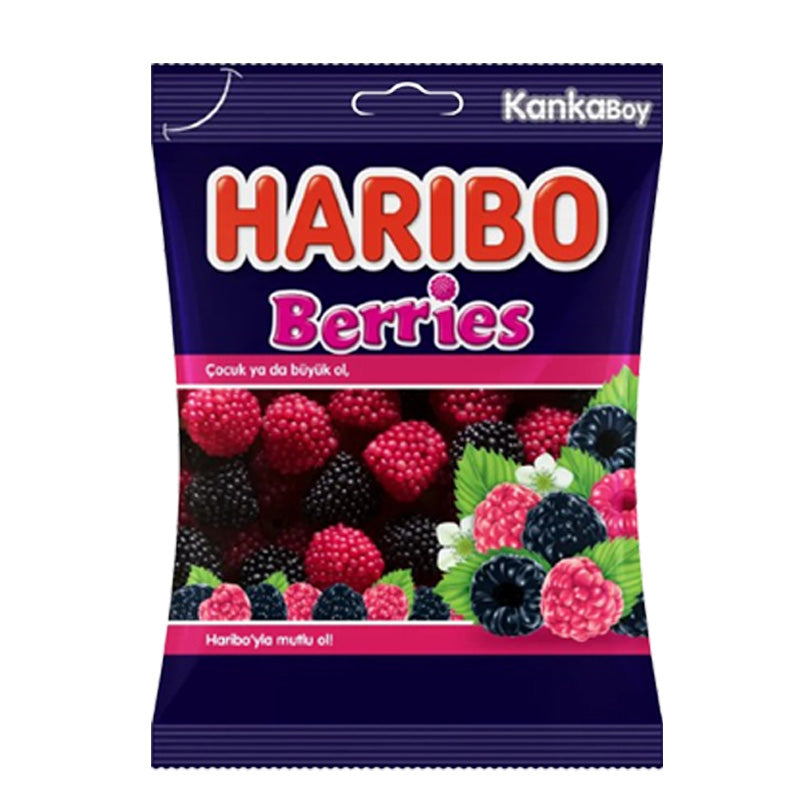 Haribo Halal Berries 80g Fruity Berry Flavour Jelly Sweets (Box of 12 or 24 packs)