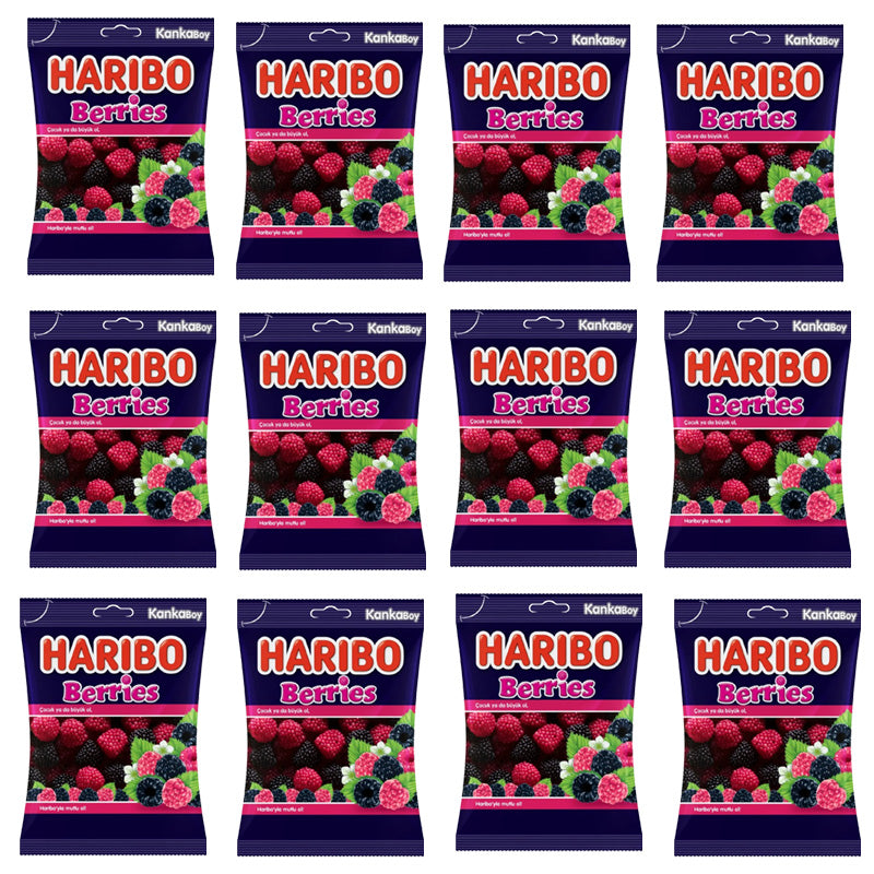 Haribo Halal Berries 80g Fruity Berry Flavour Jelly Sweets (Box of 12 or 24 packs)