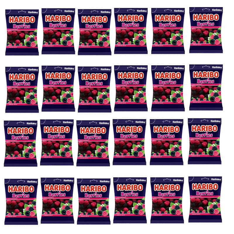 Haribo Halal Berries 80g Fruity Berry Flavour Jelly Sweets (Box of 12 or 24 packs)