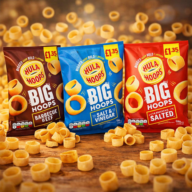 Hula Hoops Big Hoops Crisps 70g PMP Salted Salt & Vinegar BBQ Beef (Box of 10 & 20 Packs)