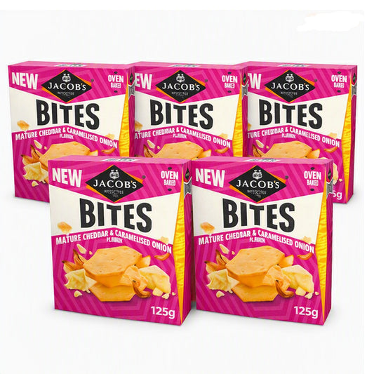 Jacob's Bites Mature Cheddar & Caramelised Onion Crackers 125g PMP (Box of 5)