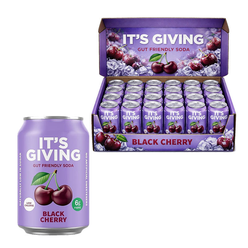 It's Giving Black Cherry Sparkling Soft Drink 330ml (Box of 12 & 24 Cans)