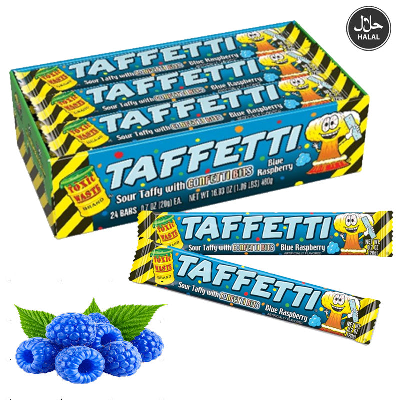Toxic Waste Tafetti Chew Bar 20g Strawberry Blue Raspberry Apple Flavours (Box of 24 Bars)