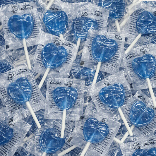 Blue Raspberry Heart Lollipops 5.2g x 200 Vegan Tongue Painting Lollies