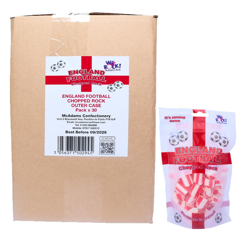 McAdam's England Football Chopped Rock Pouch 150g Fruit Flavoured Hard Boiled Sweets (Pack of 15 or 30)