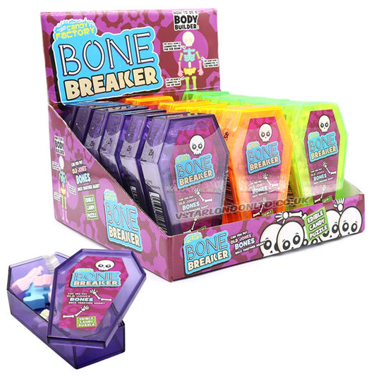 Crazy Candy Factory Bone Breaker 25g – Halloween Fruit Flavour Puzzle Sweets (Box of 18)