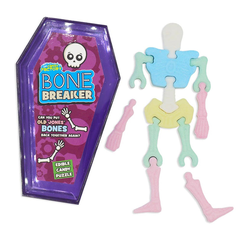 Crazy Candy Factory Bone Breaker 25g – Halloween Fruit Flavour Puzzle Sweets (Box of 18)