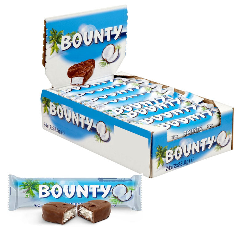 Bounty Coconut Milk Chocolate Duo Bars 57g Coconut Chocolate Snack Bars (Box of 24 Bars)