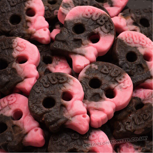 BUBS Raspberry Liquorice Skulls 1kg - 5kg Gelatine Free Chewy Sweets
