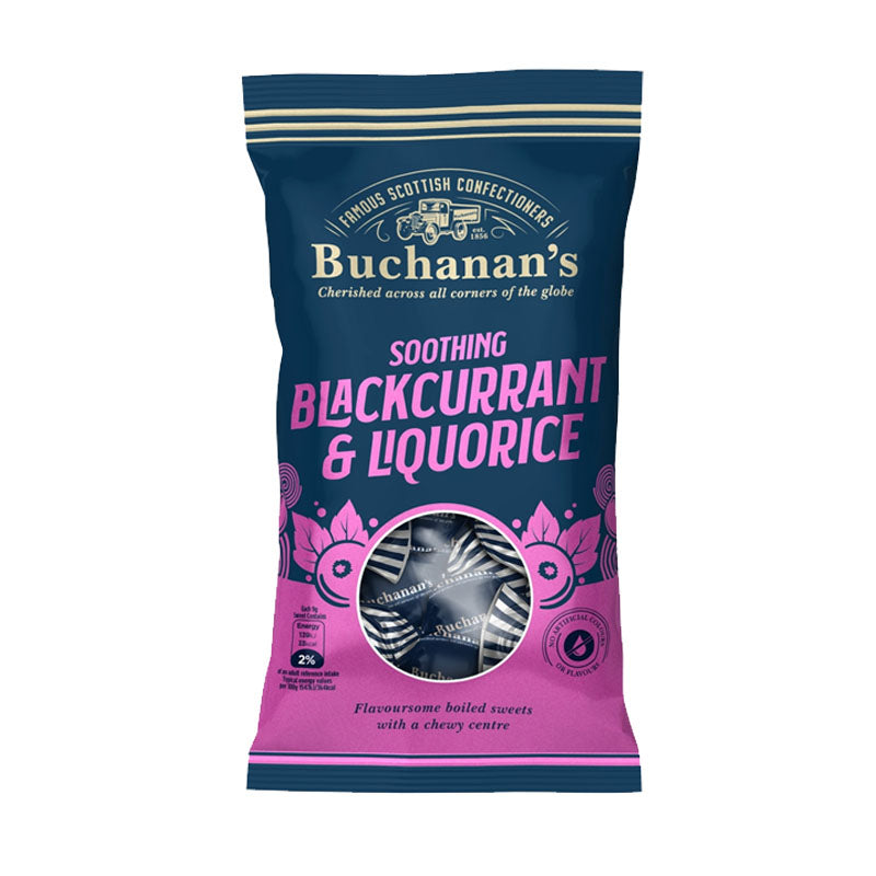 Buchanan’s Blackcurrant Liquorice Soothing Boiled Candy 140g Bulk Pack (Box of 12 Packs)