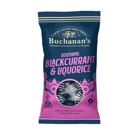 Buchanan’s Blackcurrant Liquorice Soothing Boiled Candy 140g Bulk Pack (Box of 12 Packs)