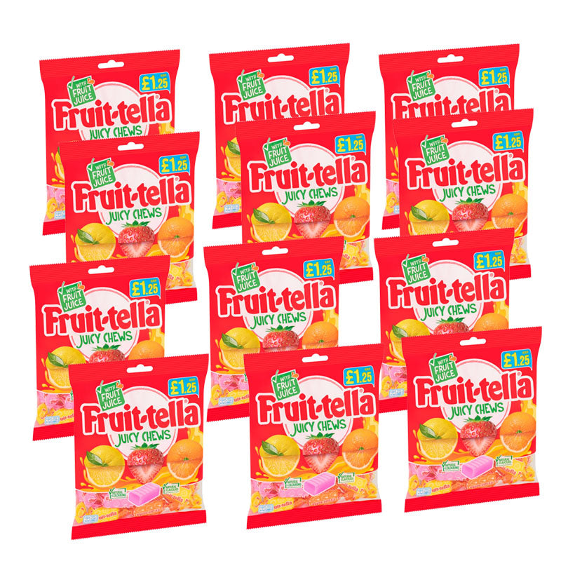 Fruit-tella Juicy Chews 135g Strawberry Orange Lemon Flavour Chewy Sweets (Box of 12 Packs)