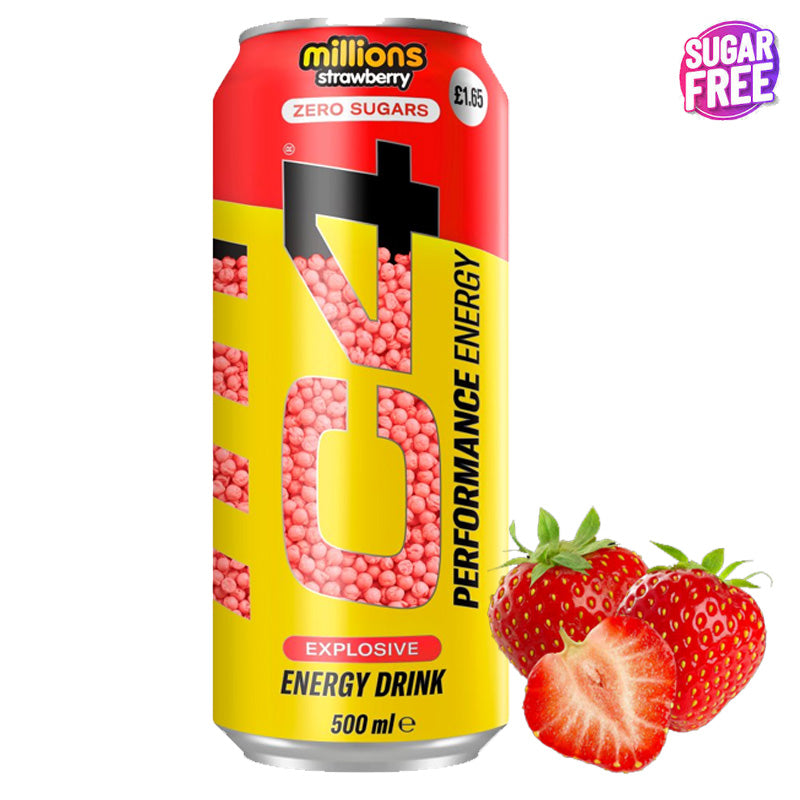 C4 Millions Strawberry Zero Sugar Energy Drink 500ml x 12 Cans