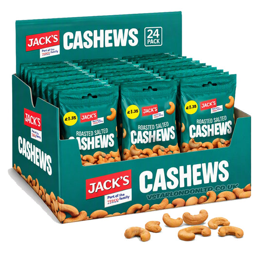 Jack's Roasted Salted Cashews 45g PMP x 24 Packs – Vegetarian Snack