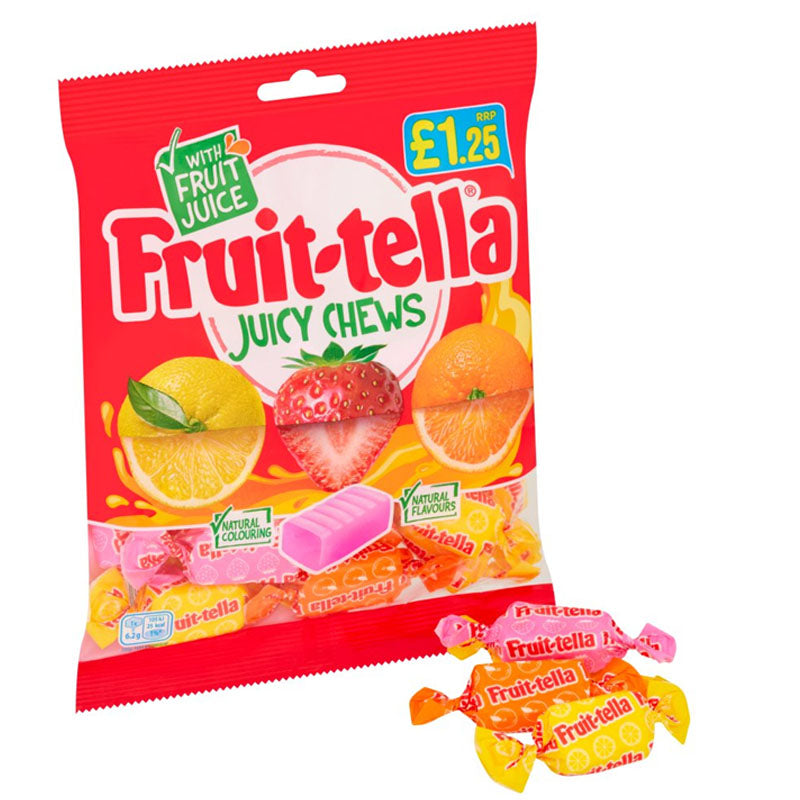 Fruit-tella Juicy Chews 135g Strawberry Orange Lemon Flavour Chewy Sweets (Box of 12 Packs)