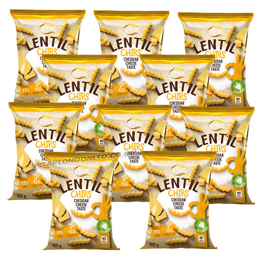 Oho Lentil Chips Cheddar Cheese 100g Crispy Savoury Snacks (10, 15 & 23 Packs)