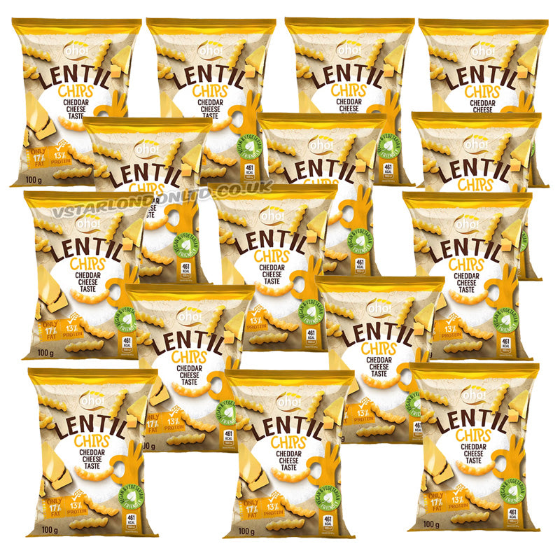 Oho Lentil Chips Cheddar Cheese 100g Crispy Savoury Snacks (10, 15 & 23 Packs)