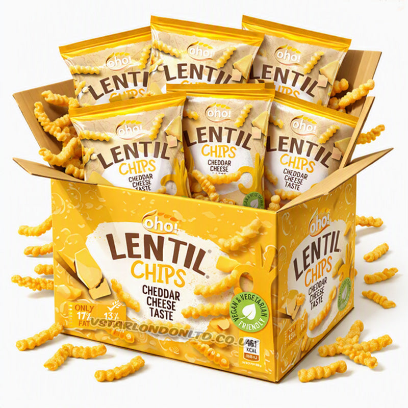 Oho Lentil Chips Cheddar Cheese 100g Crispy Savoury Snacks (10, 15 & 23 Packs)